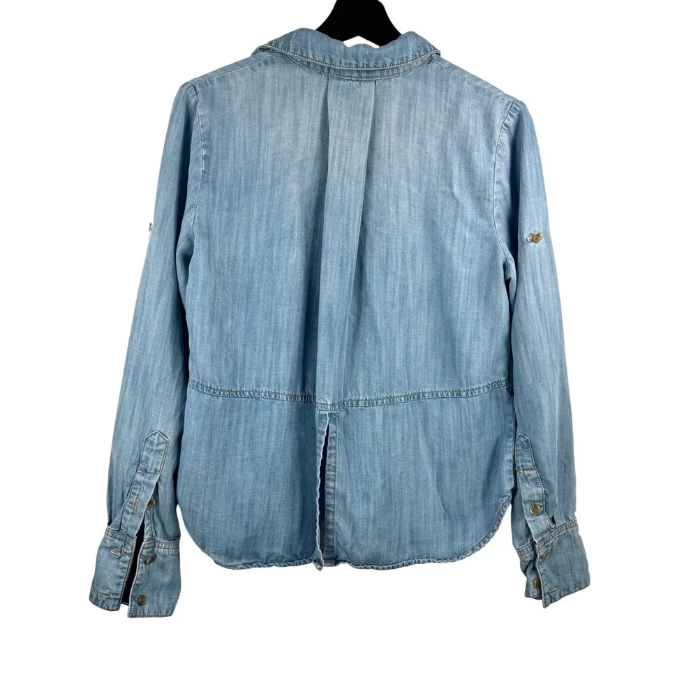 Cloth & Stone Button Down chambray Shirt sz S blue‎ roll tab sleeve coastal